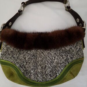 Authentic Coach RARE Limited Edition Vintage Tweed Suede Python Fur Hobo Purse